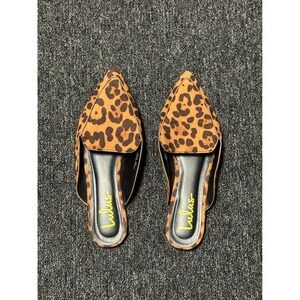 Lulus‎ Joelle Leopard Print Pointed Toe Mule Flats Women's Size 8.5 wide fit